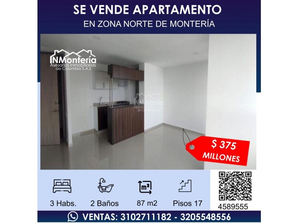 Apartamento en venta Córdoba Montería Los Alcázares 87 m2 Habitaciones 3 Baños 2 Garajes 2 Precio $375000000