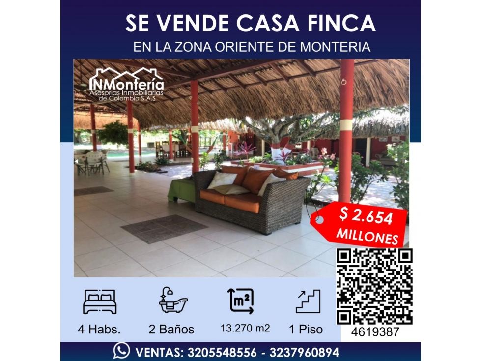 Finca en venta Córdoba Montería Los Alcázares 400 m2 Habitaciones 4 Baños 2 Garajes 0 Precio $2654000000