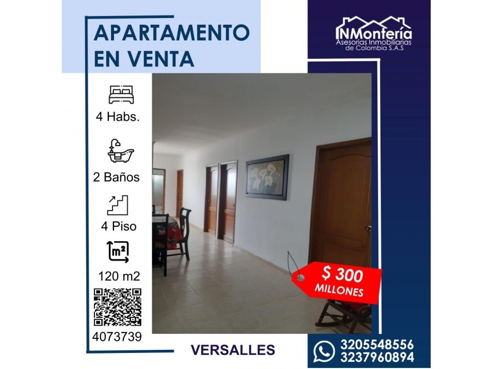 Apartamento en venta Córdoba Montería Los Alcázares 120 m2 Habitaciones 4 Baños 2 Garajes 1 Precio $300000000