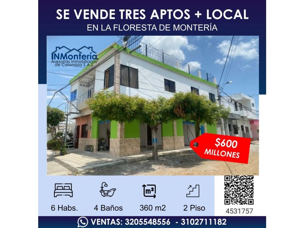 Edificio en venta Córdoba Montería La Floresta 360 m2 Habitaciones 7 Baños 6 Garajes 1 Precio $600000000