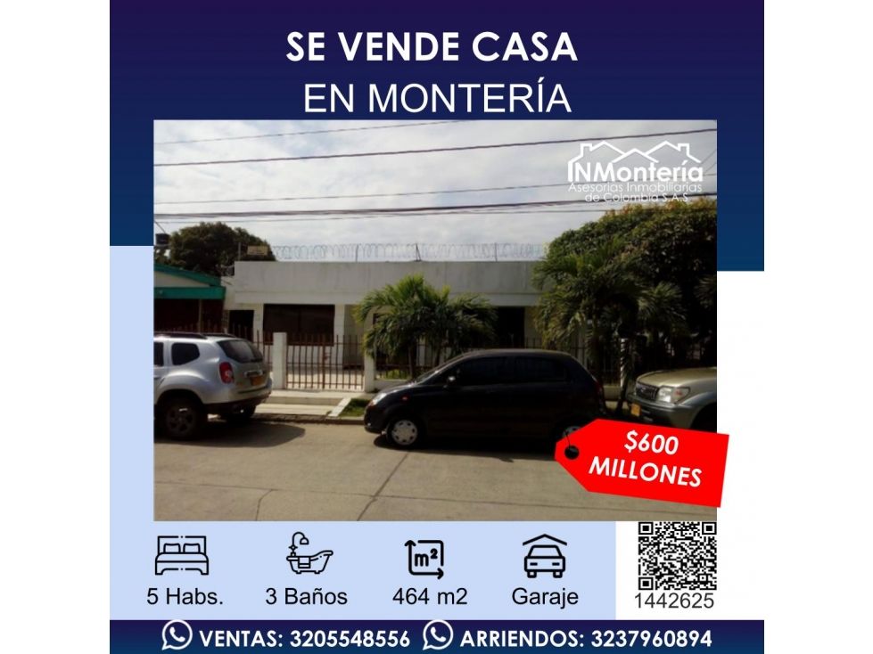 Casa en venta Córdoba Montería Los Laureles 464 m2 Habitaciones 5 Baños 4 Garajes 2 Precio $600000000