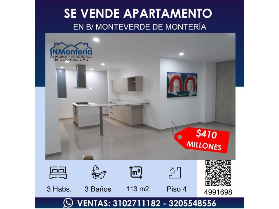 Apartamento en venta Córdoba Montería Los Alcázares 113 m2 Habitaciones 3 Baños 3 Garajes 1 Precio $410000000