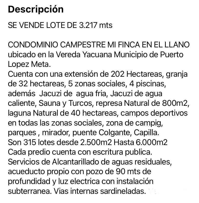 Lote en venta Meta Puerto López Otros 3217 m2 Habitaciones 0 Baños 10 Garajes 1 Precio $145000000