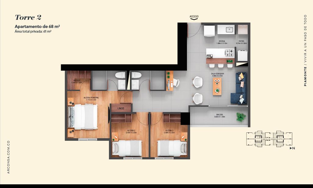 Apartamento en venta Antioquia Bello Bello 68 m2 Habitaciones 3 Baños 2 Garajes 2 Precio $108165000