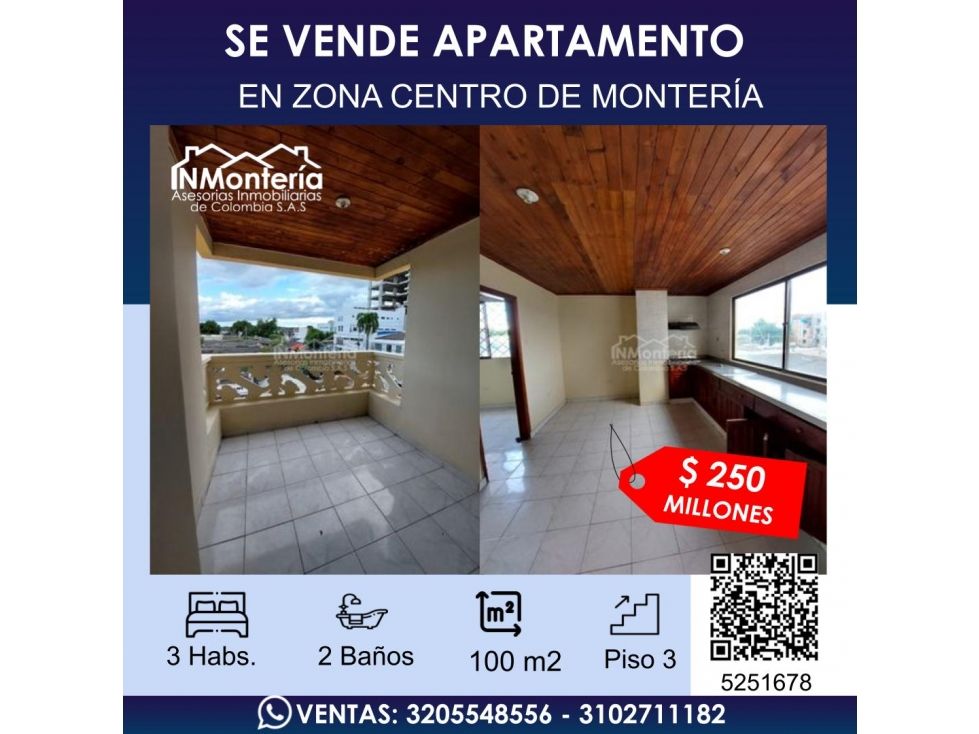 Apartamento en venta Córdoba Montería La Castellana 100 m2 Habitaciones 3 Baños 2 Garajes 0 Precio $250000000