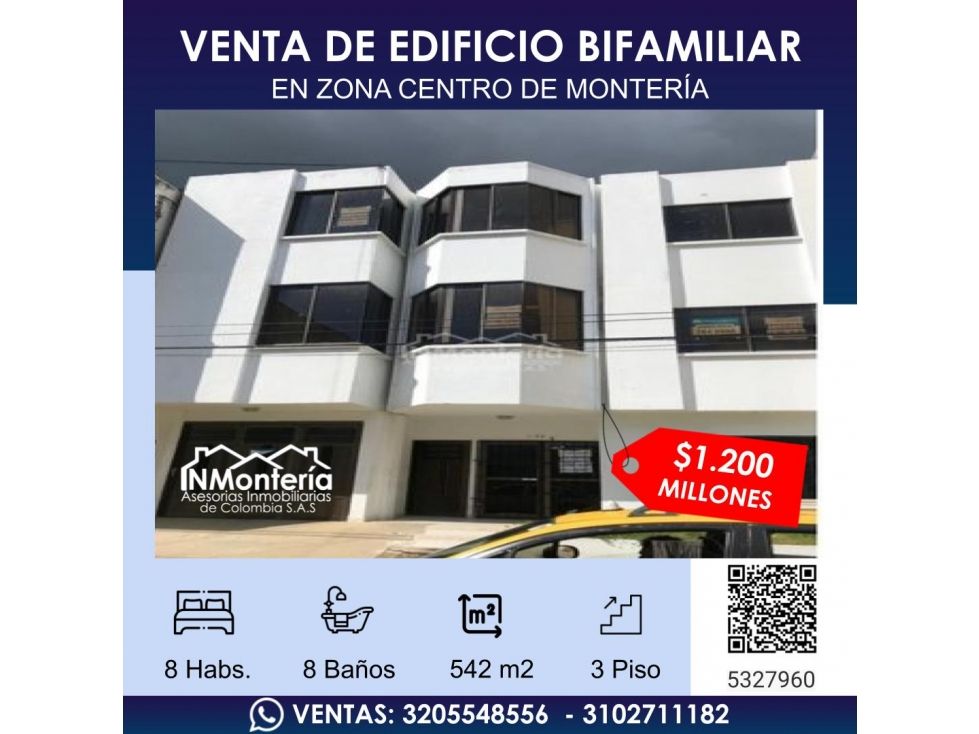 Edificio en venta Córdoba Montería Los Alcázares 542 m2 Habitaciones 8 Baños 8 Garajes 1 Precio $1200000000
