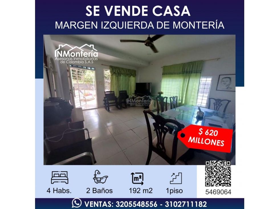 Casa en venta Córdoba Montería Los Alcázares 192 m2 Habitaciones 4 Baños 2 Garajes 1 Precio $620000000