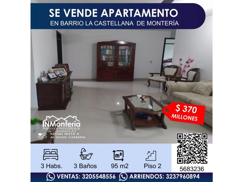 Apartamento en venta Córdoba Montería La Castellana 95 m2 Habitaciones 3 Baños 3 Garajes 1 Precio $370000000