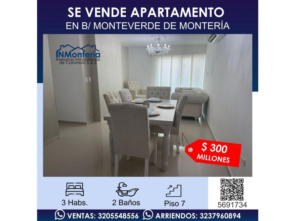 Apartamento en venta Córdoba Montería Los Alcázares 85 m2 Habitaciones 3 Baños 2 Garajes 1 Precio $300000000