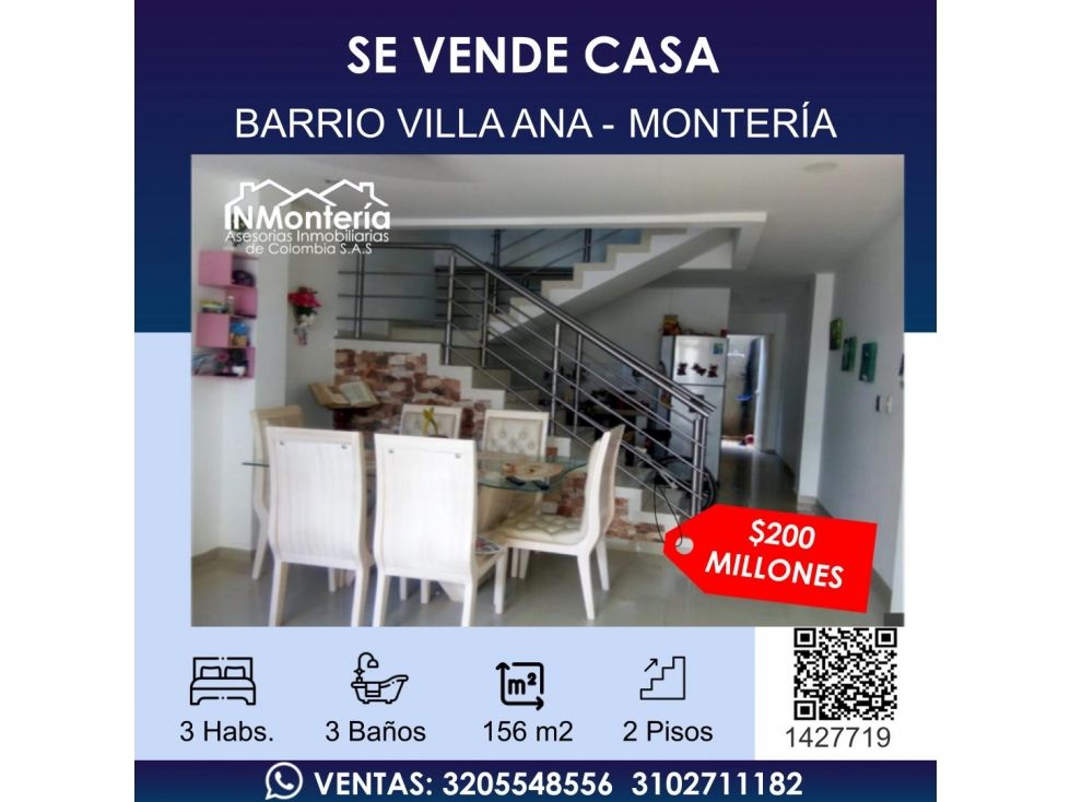 Casa en venta Córdoba Montería Los Alcázares 156 m2 Habitaciones 3 Baños 3 Garajes 0 Precio $200000000