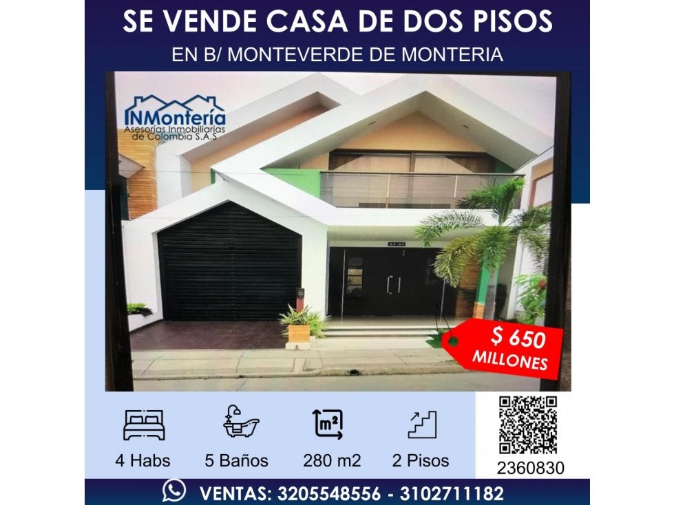 Casa en venta Córdoba Montería Los Alcázares 280 m2 Habitaciones 4 Baños 5 Garajes 0 Precio $650000000