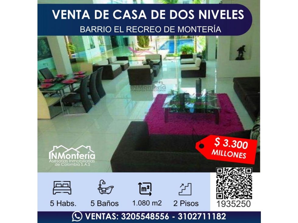 Casa en venta Córdoba Montería Los Alcázares 1080 m2 Habitaciones 5 Baños 5 Garajes 4 Precio $3300000000