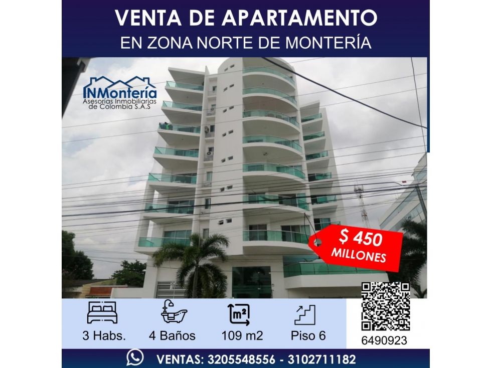 Apartamento en venta Córdoba Montería Los Alcázares 109 m2 Habitaciones 3 Baños 4 Garajes 1 Precio $450000000