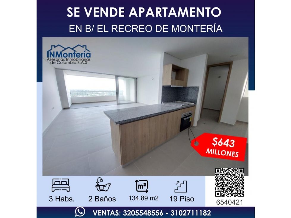 Apartamento en venta Córdoba Montería Los Alcázares 134 m2 Habitaciones 3 Baños 2 Garajes 2 Precio $643898063