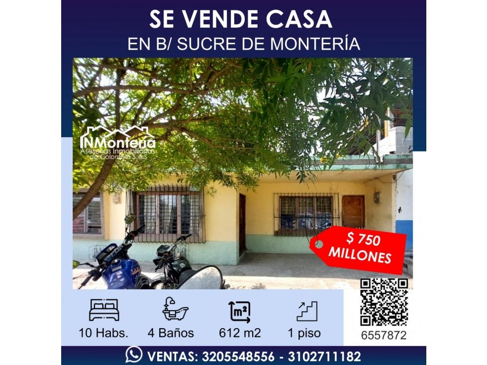Casa en venta Córdoba Montería Los Alcázares 612 m2 Habitaciones 10 Baños 4 Garajes 1 Precio $750000000