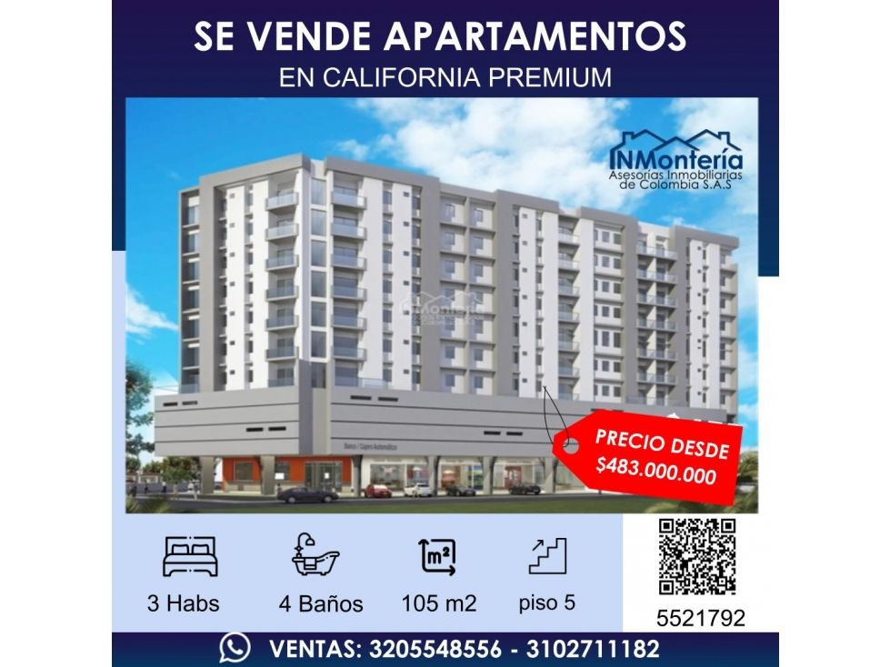 Apartamento en venta Córdoba Montería Los Alcázares 105 m2 Habitaciones 3 Baños 6 Garajes 2 Precio $483000000