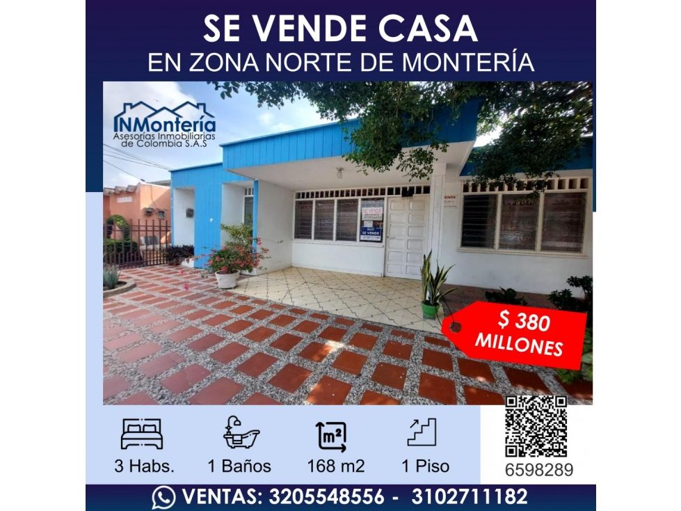 Casa en venta Córdoba Montería Los Alcázares 168 m2 Habitaciones 3 Baños 1 Garajes 0 Precio $380000000