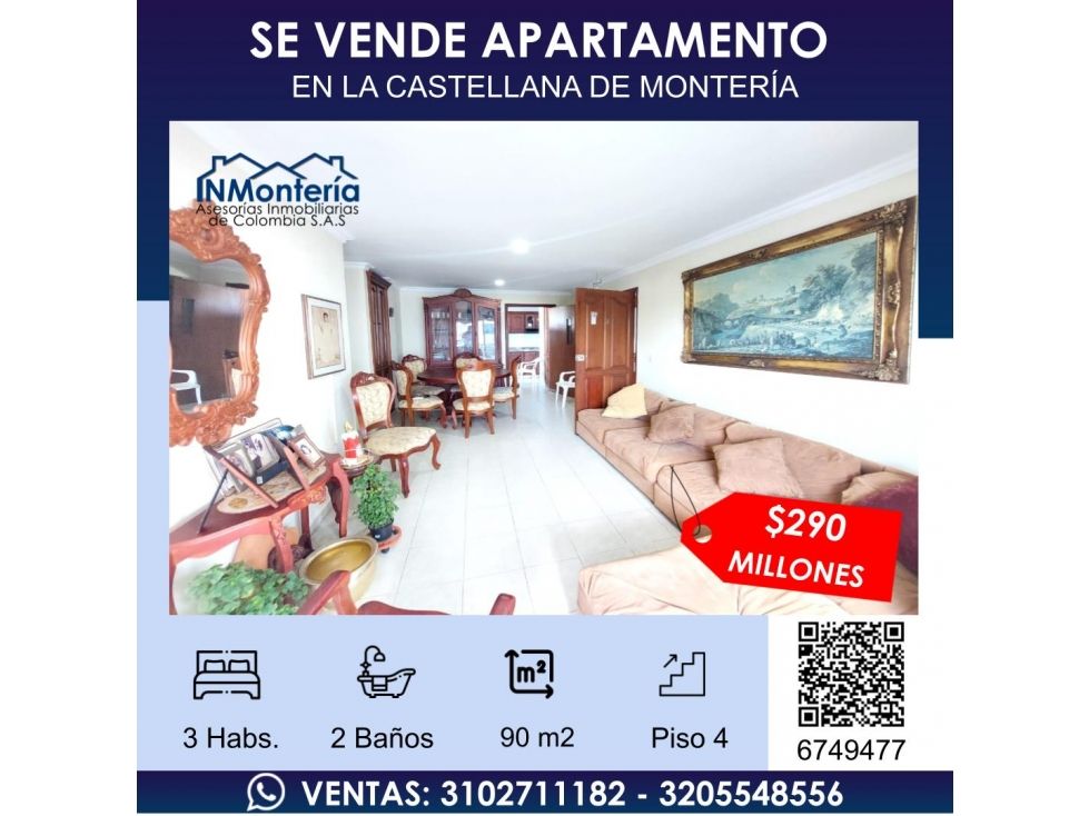 Apartamento en venta Córdoba Montería Los Alcázares 90 m2 Habitaciones 3 Baños 2 Garajes 1 Precio $290000000