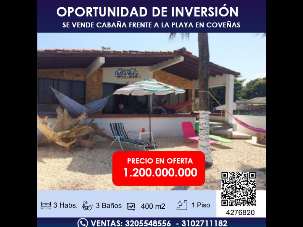 Casa Campestre en venta Sucre Coveñas Coveñas 400 m2 Habitaciones 3 Baños 3 Garajes 2 Precio $1200000000