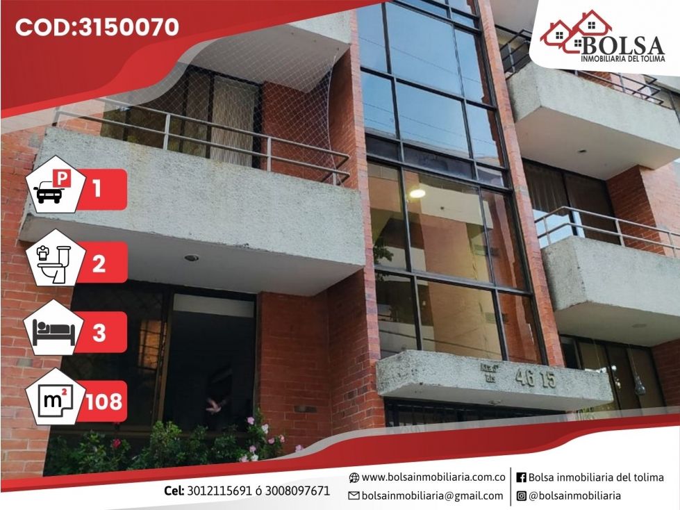 Apartamento en venta Tolima Ibagué Piedra Pintada 108 m2 Habitaciones 3 Baños 2 Garajes 1 Precio $300000000
