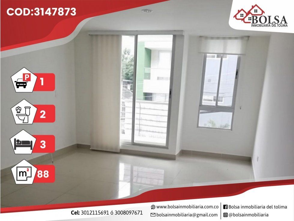 Apartamento en venta Tolima Ibagué Ub Altamira Reservado 88 m2 Habitaciones 3 Baños 2 Garajes 1 Precio $300000000