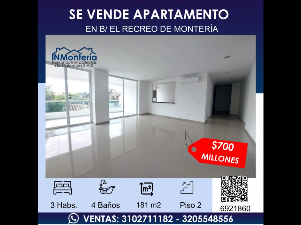 Apartamento en venta Córdoba Montería Los Alcázares 181 m2 Habitaciones 3 Baños 8 Garajes 2 Precio $700000000