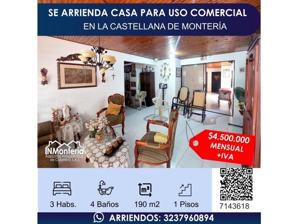 Casa en arriendo Córdoba Montería Los Alcázares 190 m2 Habitaciones 3 Baños 6 Garajes 2 Precio $4500000