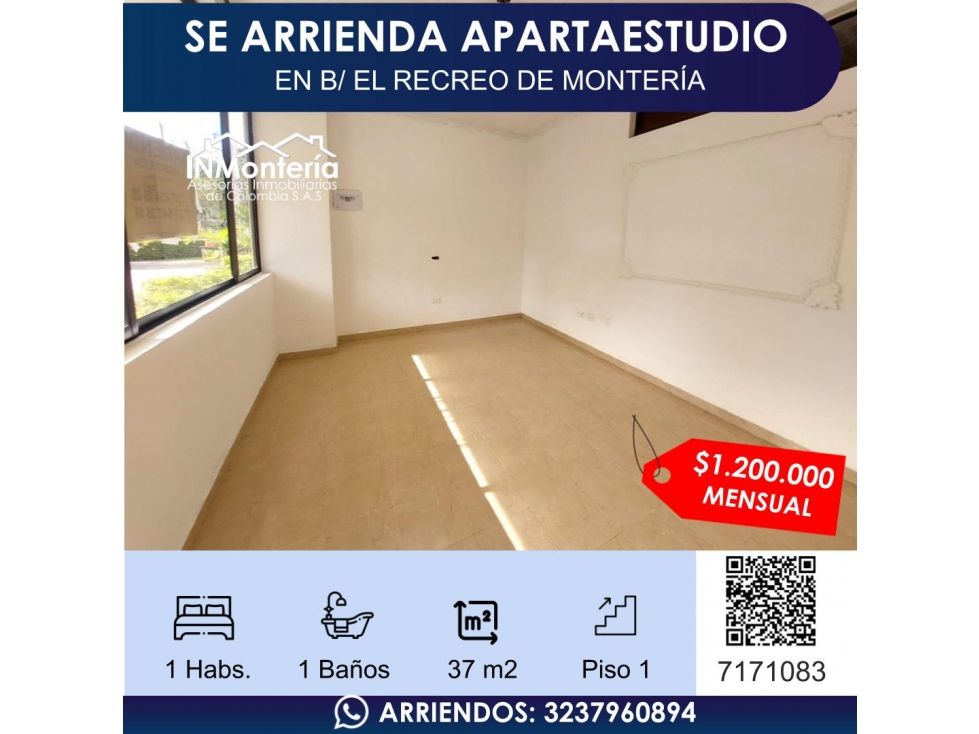 Apartaestudio en arriendo Córdoba Montería Los Alcázares 37 m2 Habitaciones 1 Baños 1 Garajes 1 Precio $1500000