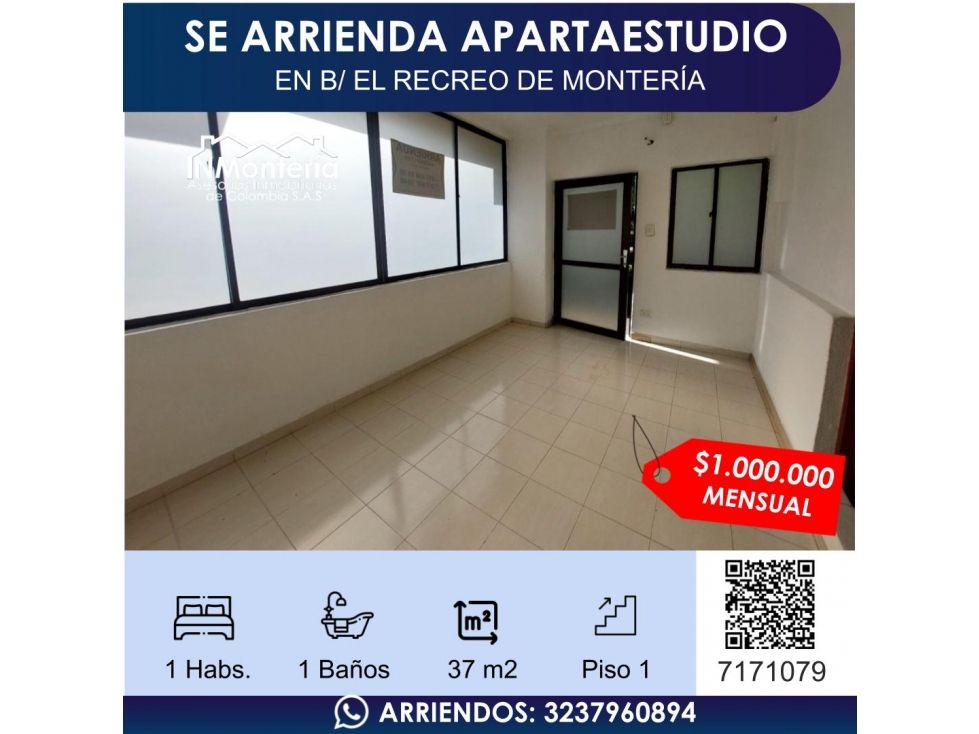 Apartaestudio en arriendo Córdoba Montería Los Alcázares 37 m2 Habitaciones 1 Baños 0 Garajes 2 Precio $1000000