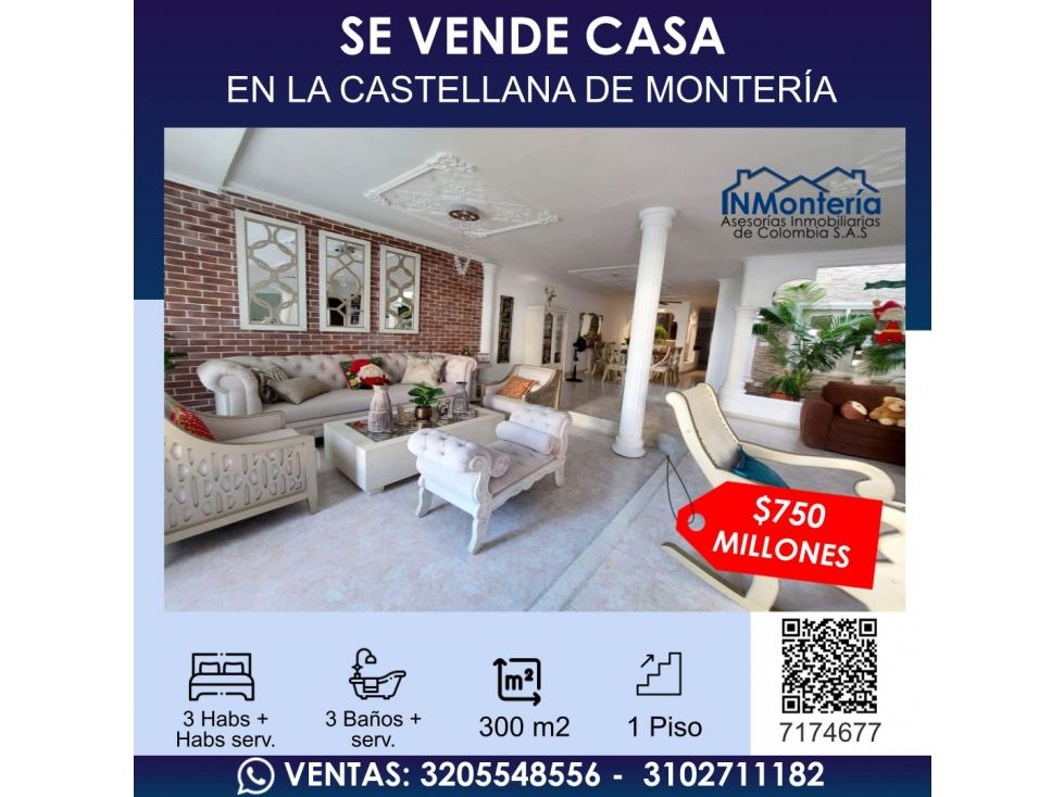 Casa en venta Córdoba Montería Los Alcázares 300 m2 Habitaciones 3 Baños 3 Garajes 1 Precio $750000000