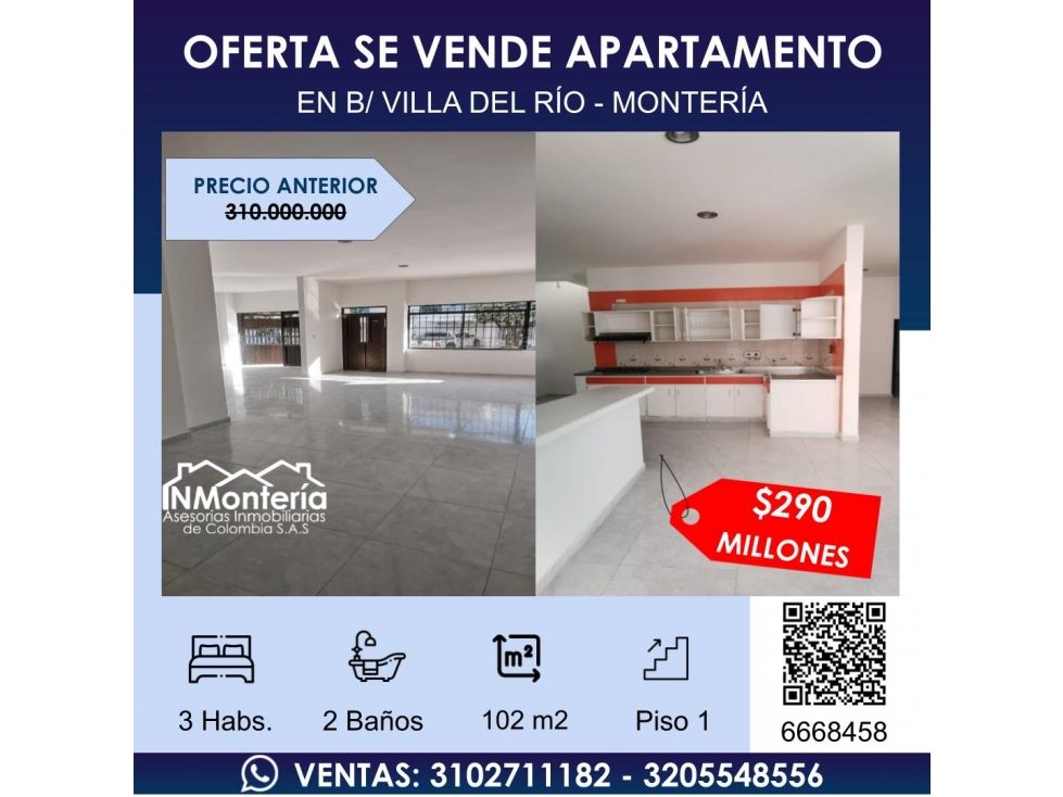 Apartamento en venta Córdoba Montería Los Alcázares 102 m2 Habitaciones 3 Baños 2 Garajes 1 Precio $290000000