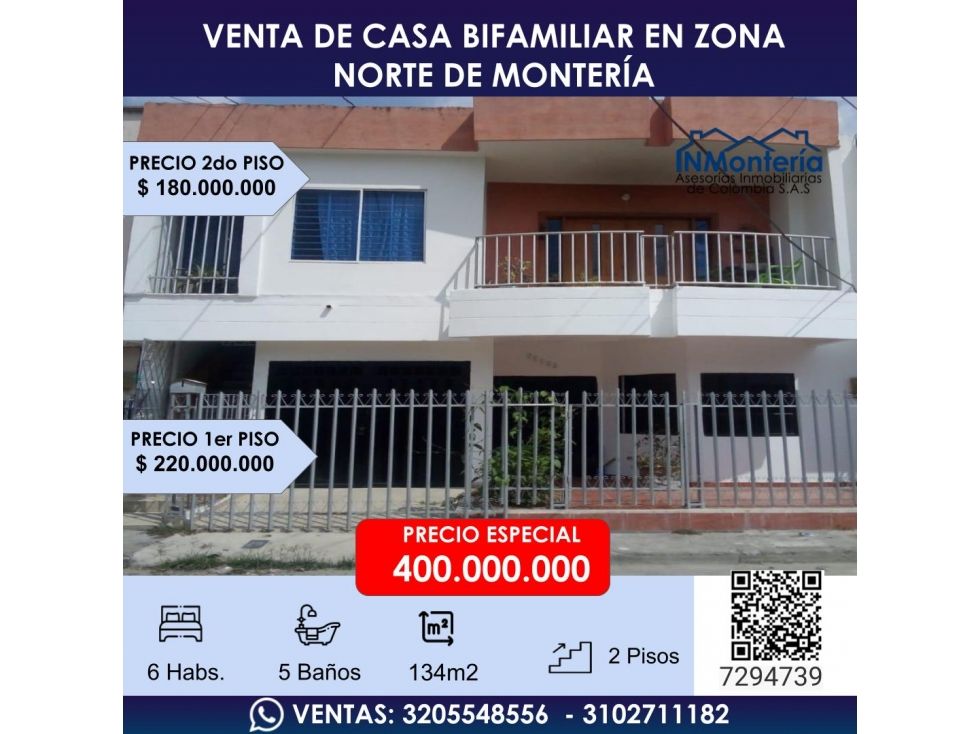 Casa en venta Córdoba Montería Los Alcázares 117 m2 Habitaciones 6 Baños 5 Garajes 1 Precio $400000000