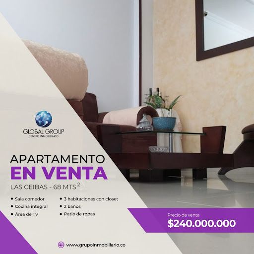 Apartamento en venta Valle Del Cauca Cali Las Ceibas 68 m2 Habitaciones 3 Baños 2 Garajes 1 Precio $240000000
