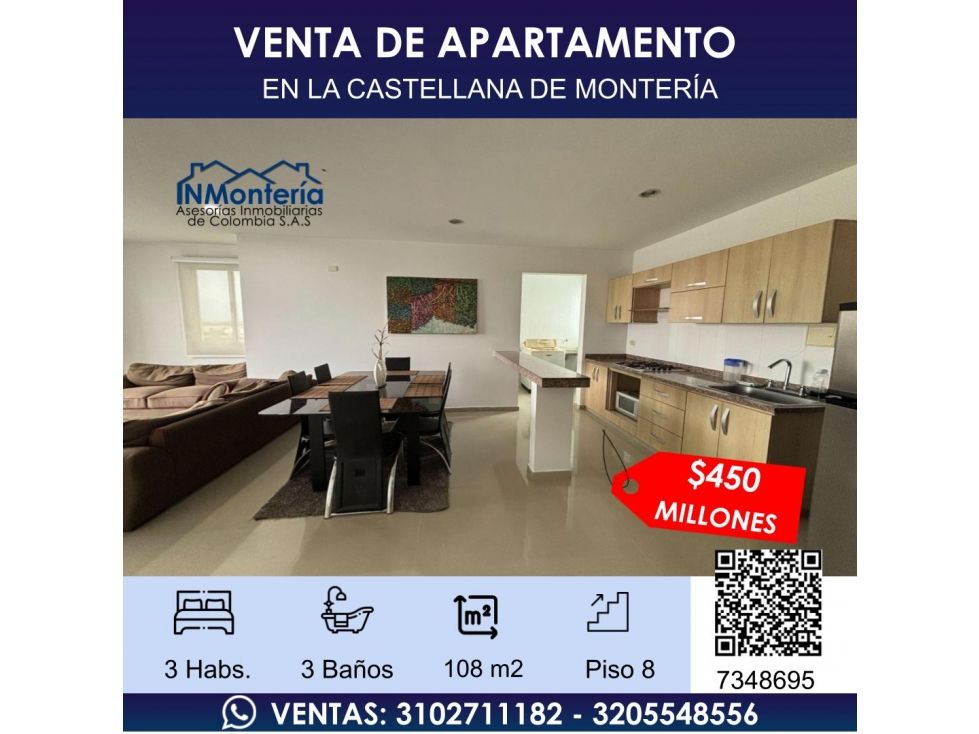 Apartamento en venta Córdoba Montería Montería 108 m2 Habitaciones 3 Baños 3 Garajes 1 Precio $450000000
