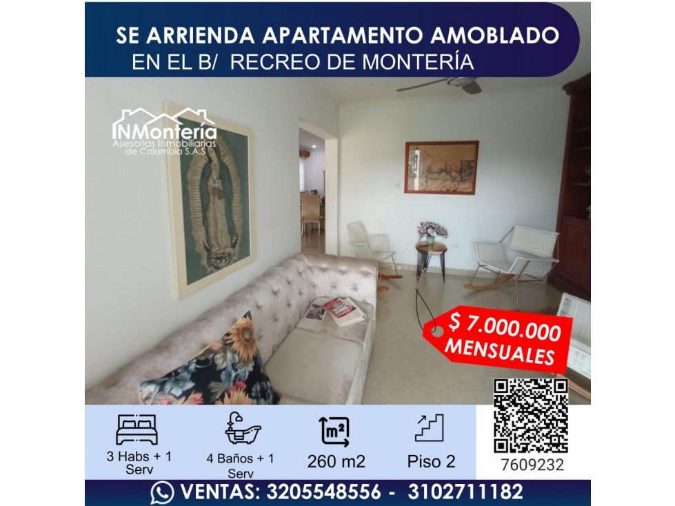 Apartamento en arriendo Córdoba Montería La Castellana 260 m2 Habitaciones 4 Baños 5 Garajes 2 Precio $7000000