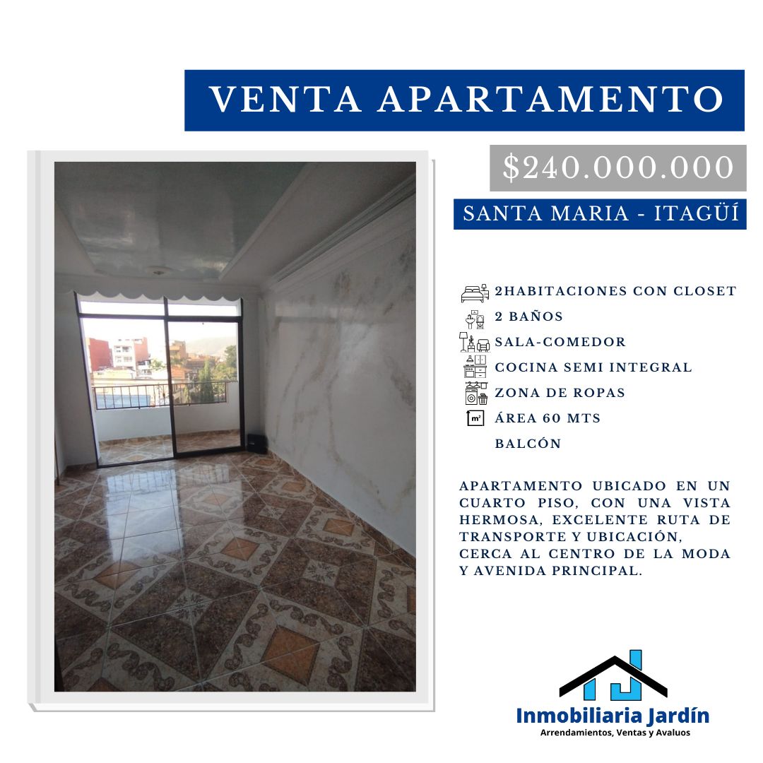 Apartamento en venta Antioquia Itagüí Itagüí 60 m2 Habitaciones 2 Baños 2 Garajes 1 Precio $240000000