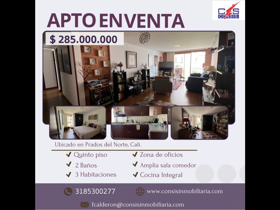 Apartamento en venta Valle Del Cauca Cali Prados Del Norte 80 m2 Habitaciones 3 Baños 2 Garajes 1 Precio $285000000