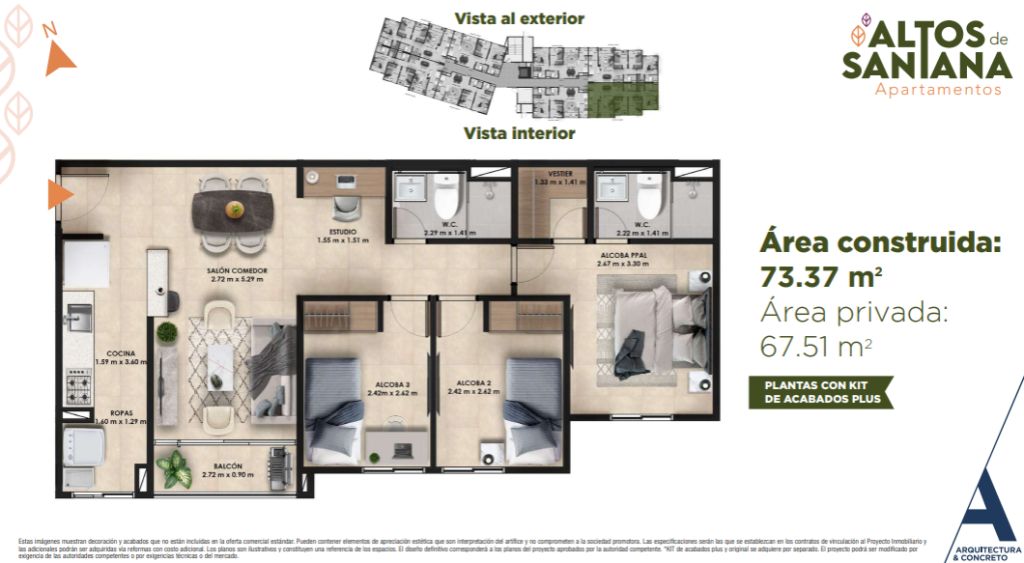 Apartamento en venta Antioquia Rionegro Santa Ana 73 m2 Habitaciones 3 Baños 2 Garajes 1 Precio $435002400