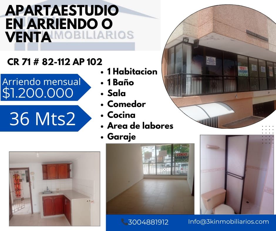 Apartaestudio en arriendo o venta Atlántico Barranquilla Paraiso 36 m2 Habitaciones 1 Baños 0 Garajes 2 Precio venta $160000000 Precio arriendo $1200000