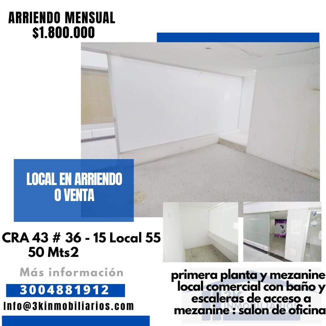 Local en arriendo o venta Atlántico Barranquilla Centro 50 m2 Habitaciones 0 Baños 0 Garajes 2 Precio venta $220000000 Precio arriendo $1800000