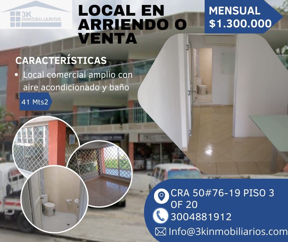 Local en arriendo o venta Atlántico Barranquilla Altos Del Prado 41 m2 Habitaciones 0 Baños 0 Garajes 1 Precio venta $200000000 Precio arriendo $1300000