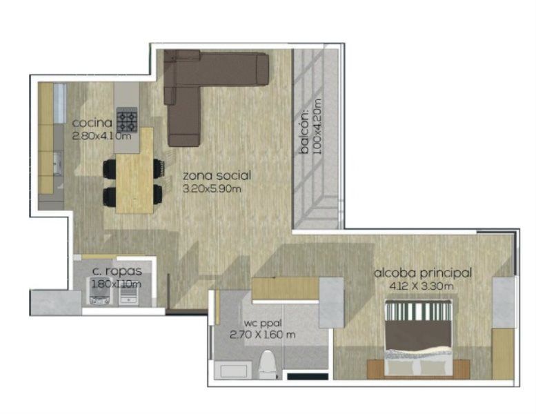 Apartaestudio en venta Antioquia Envigado El Dorado 61 m2 Habitaciones 1 Baños 1 Garajes 1 Precio $560000000