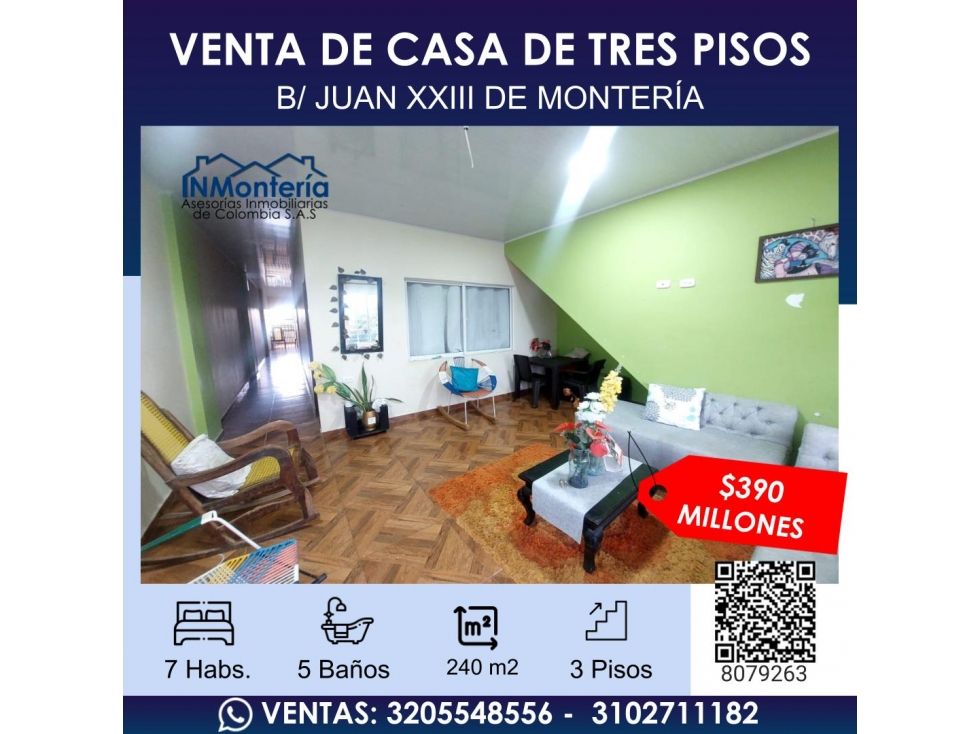 Casa en venta Córdoba Montería Los Alcázares 240 m2 Habitaciones 8 Baños 8 Garajes 1 Precio $390000000