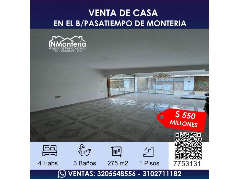 Casa en venta Córdoba Montería Los Alcázares 275 m2 Habitaciones 4 Baños 3 Garajes 1 Precio $550000000