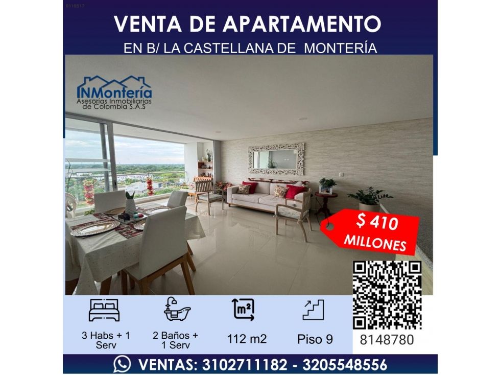 Apartamento en venta Córdoba Montería Los Alcázares 112 m2 Habitaciones 3 Baños 2 Garajes 1 Precio $410000000