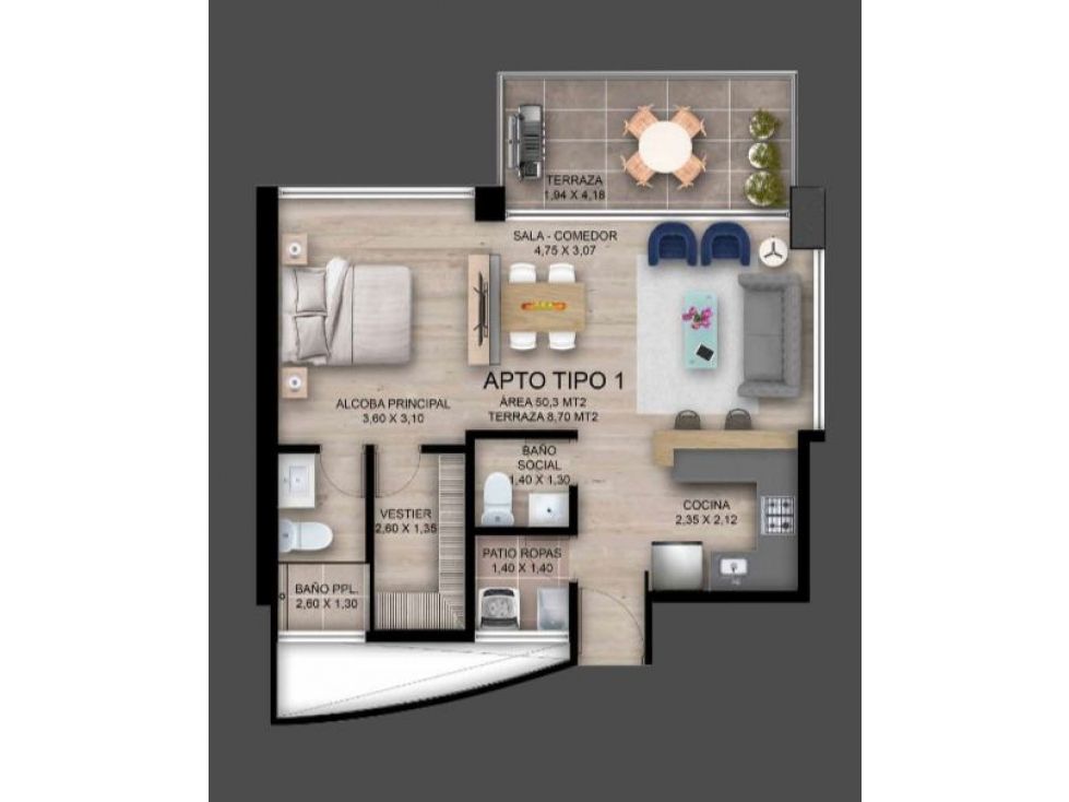 Apartaestudio en venta Caldas Manizales El Trebol 60 m2 Habitaciones 1 Baños 2 Garajes 1 Precio $487000000