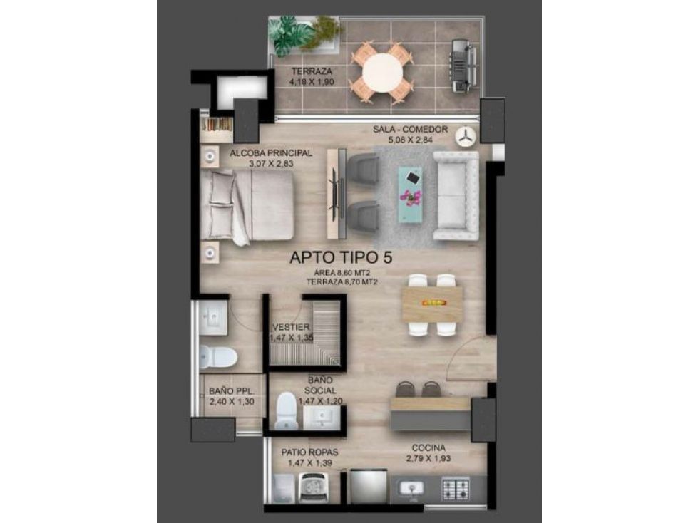 Apartaestudio en venta Caldas Manizales El Trebol 61 m2 Habitaciones 1 Baños 2 Garajes 1 Precio $496000000