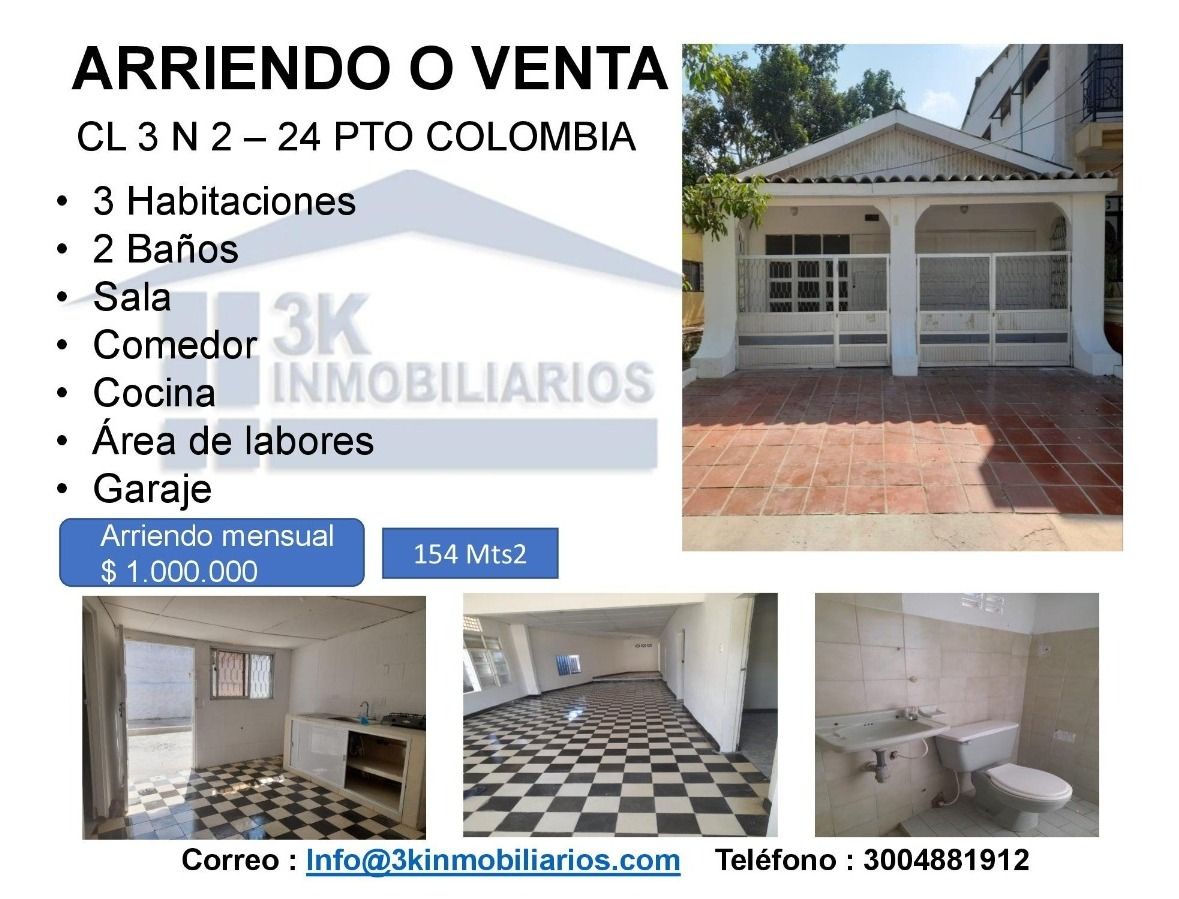Casa en arriendo o venta Atlántico Puerto Colombia El Ancla 154 m2 Habitaciones 3 Baños 2 Garajes 1 Precio venta $250000000 Precio arriendo $1000000