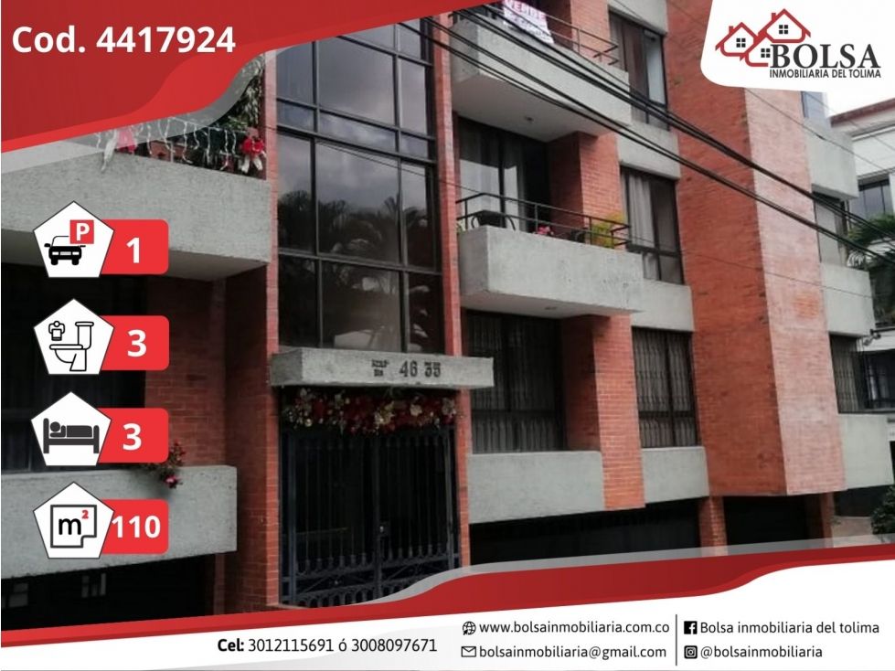 Apartamento en venta Tolima Ibagué Centro 110 m2 Habitaciones 3 Baños 3 Garajes 0 Precio $320000000