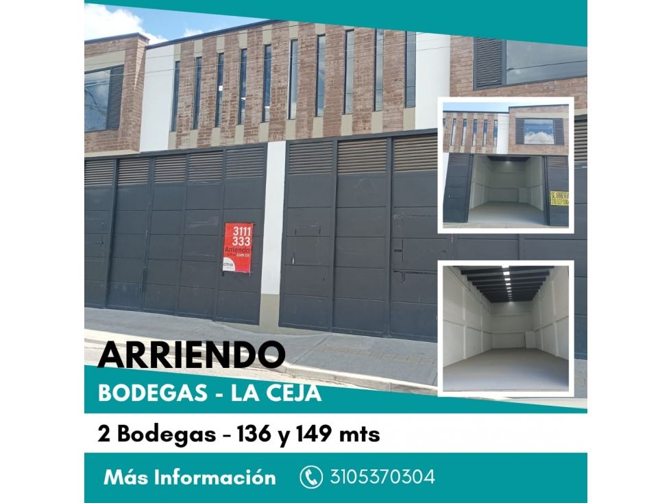 Bodega en arriendo Antioquia La Ceja La Ceja 149 m2 Habitaciones 0 Baños 0 Garajes 0 Precio $4600000
